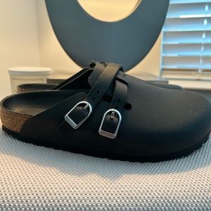 Birkenstock Boston Double-Strap Criss Cross Buckle Oiled Leather Slip on Clogs 7